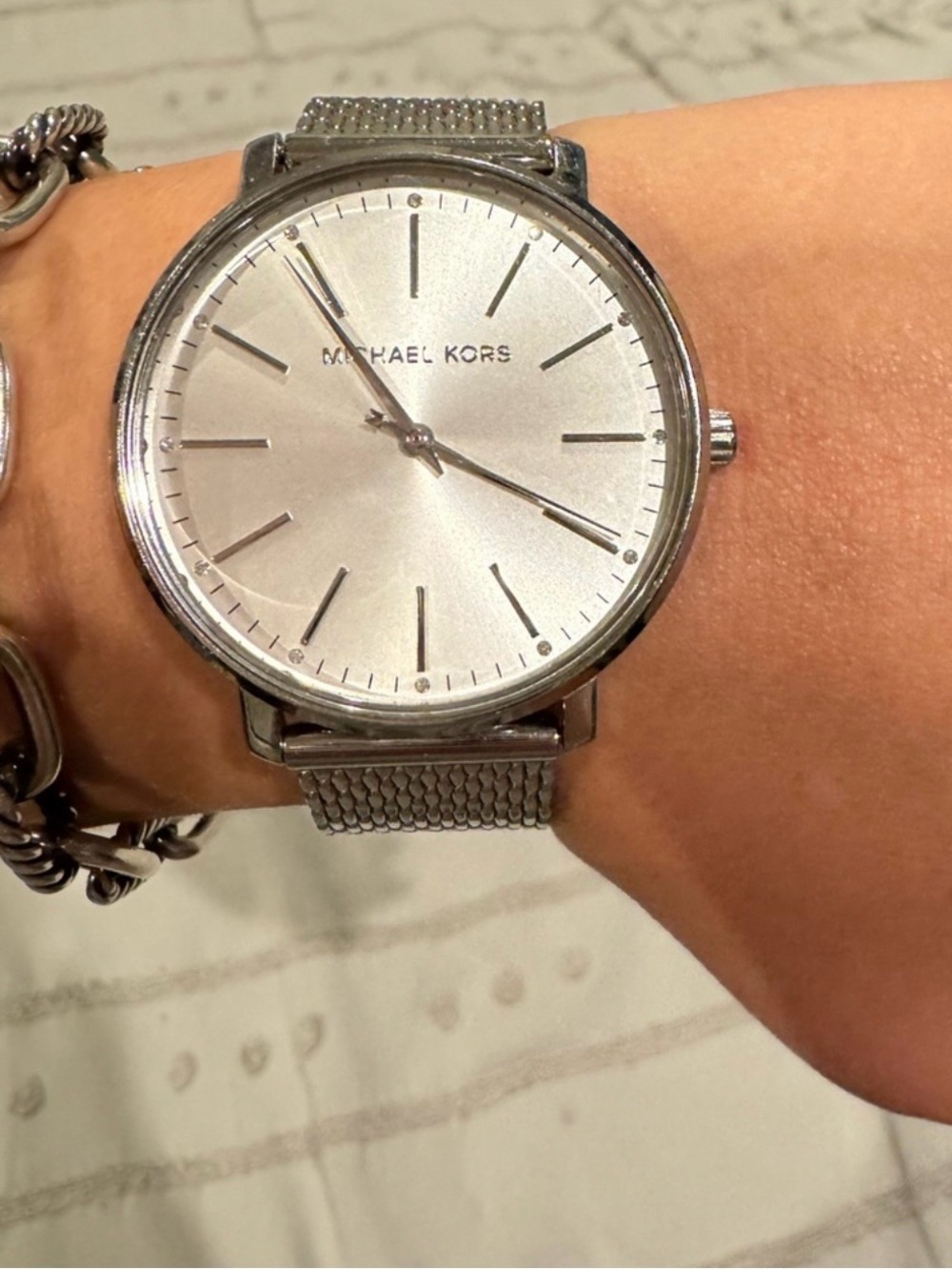 Michael Kors Silver Mesh Band Women's Watch with Sunray Dial